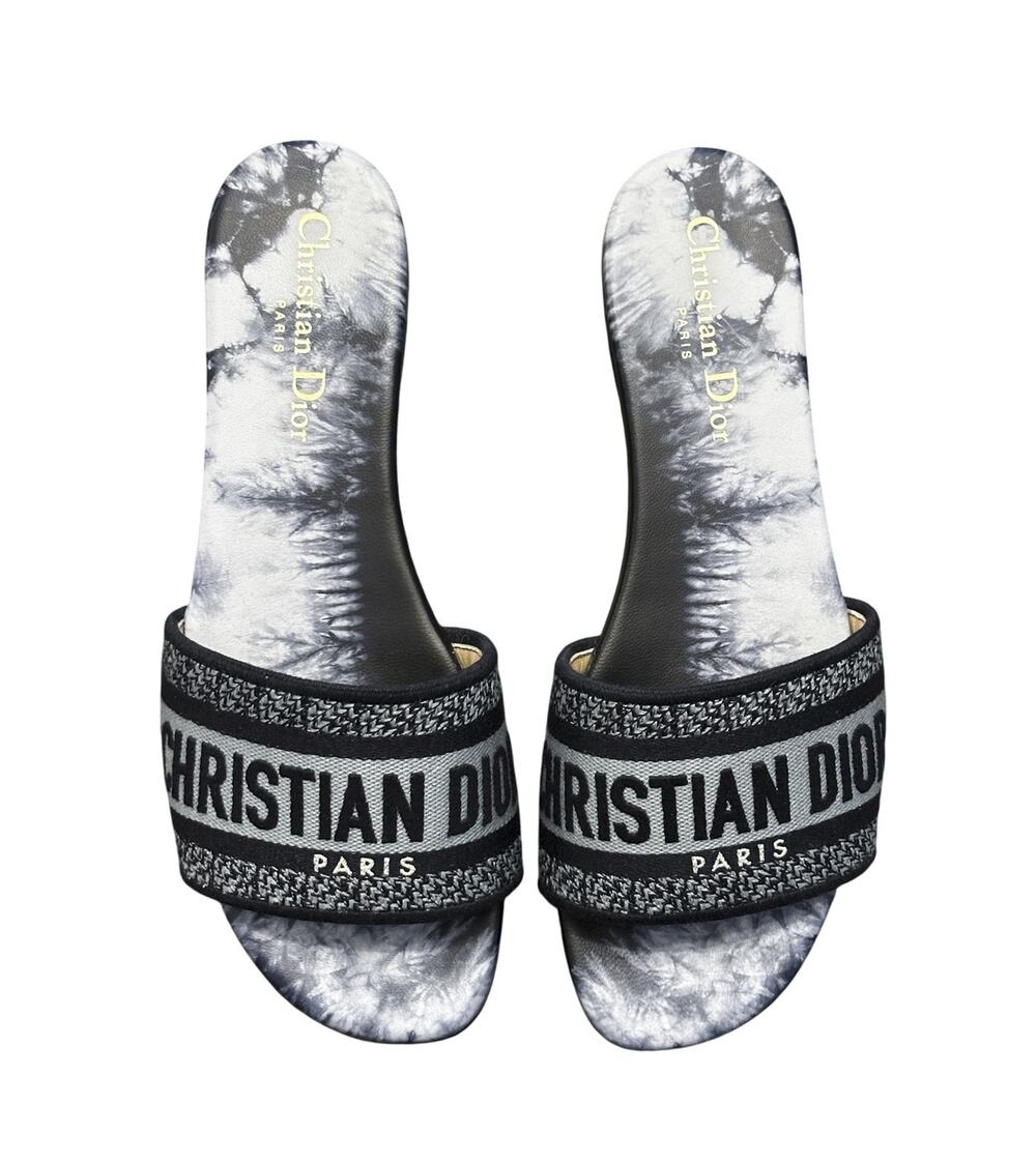 Christian Dior Dway Tie Dye Blue Embroidered Logo Mules Slides Sandals 37.5